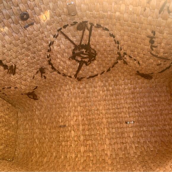 Large Woven Tote Wicker Rattan Vintage Leather Handwoven Mexican Tote Bag - Picture 8 of 15